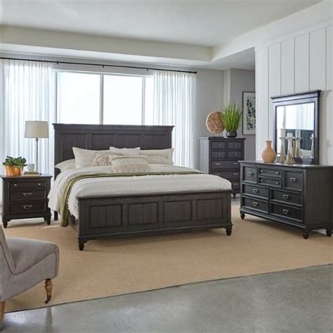 Liberty Furniture Allyson Park 4pc Youth Panel Bedroom Set In Wirebrushed Black Forest