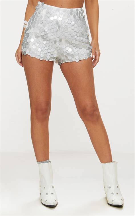 Petite Silver Sequin Disco Shorts Prettylittlething Usa
