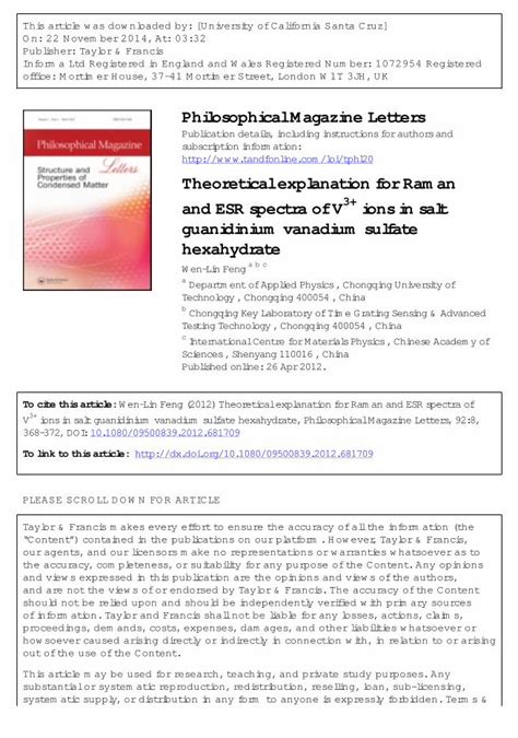 PDF Theoretical Explanation For Raman And ESR Spectra Of V Ions In