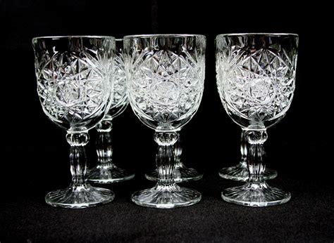 Libbey Hobstar Water Goblets Clear Glass Stem Set Of 6 Etsy Glass Clear Glass Vintage