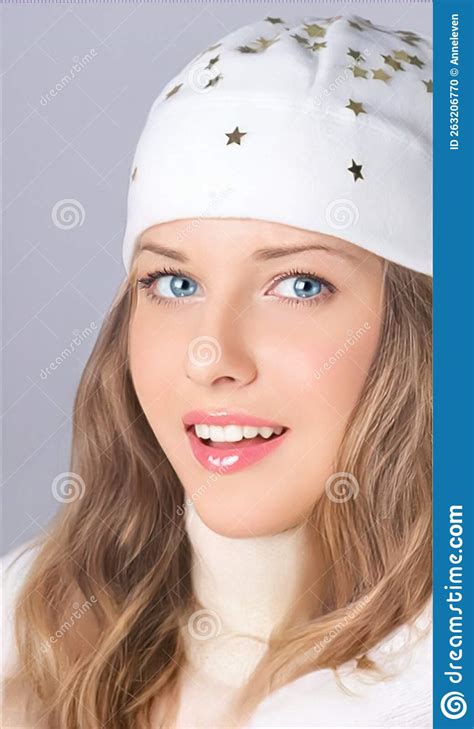 Elegant And Fashionable Lady Wearing A White Benny Hat To Wish You A