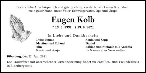 Traueranzeigen Von Eugen Kolb Augsburger Allgemeine Zeitung