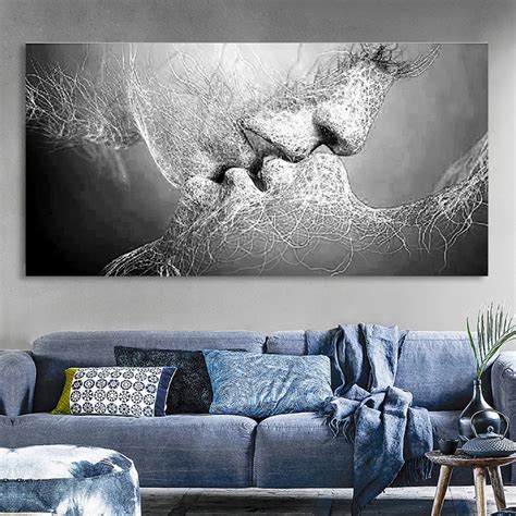 Black Love Kiss Canvas Painting Abstract Print Poster Pictures Home
