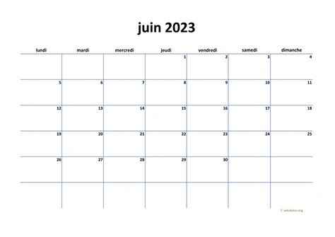 Calendrier Juin 2023