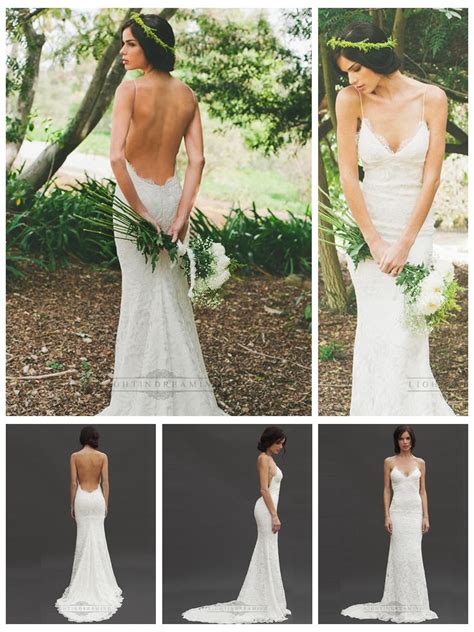 Spaghetti Straps Plunging V Neck Low Backless Lace Wedding Dresses 2475790 Weddbook