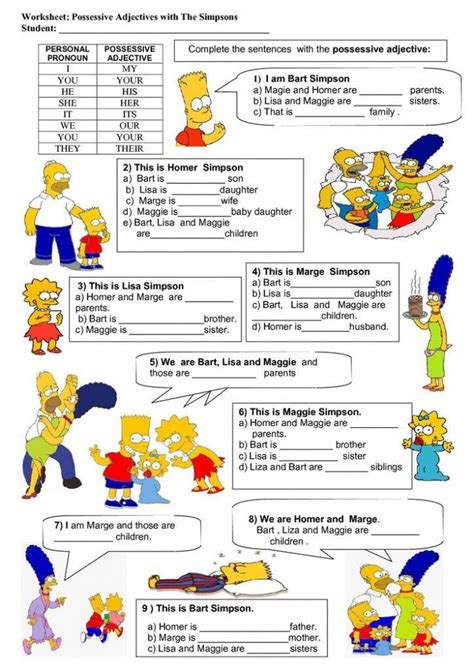 Simpsons Worksheet Possessive Adjectives English Fun English
