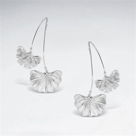 Sterling Silver Double Ginkgo Leaf Earrings Wholesale Silver Jewelry