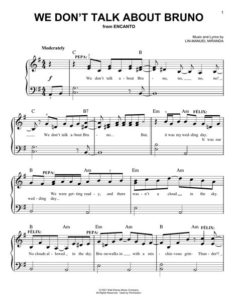 We Dont Talk About Bruno From Encanto Sheet Music Lin Manuel