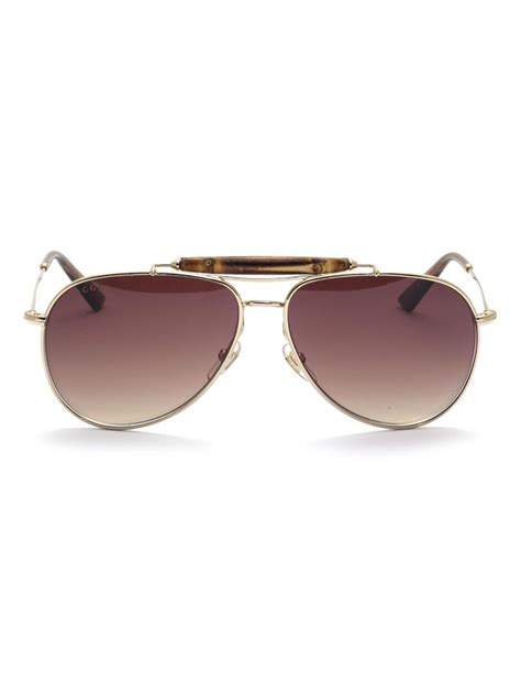 Gucci Bamboo Aviator Style Sunglasses In Gold Brown For Men Lyst