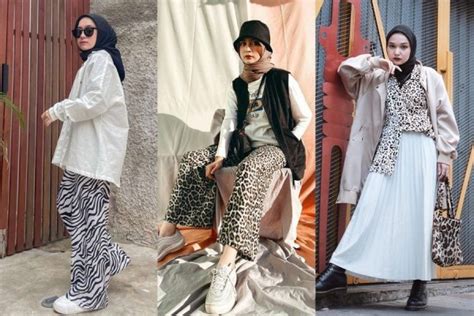 10 Styling Gaya Hijab Kekinian Dengan Motif Animal Print