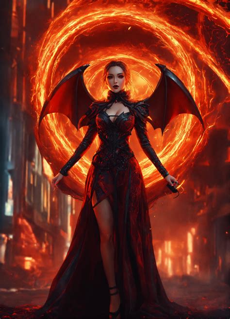 Lexica Full Body Evil Futuristic Vampire Woman Entangled In A Red