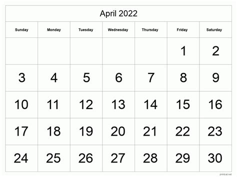 Printable April 2022 Calendar Free Printable Calendars