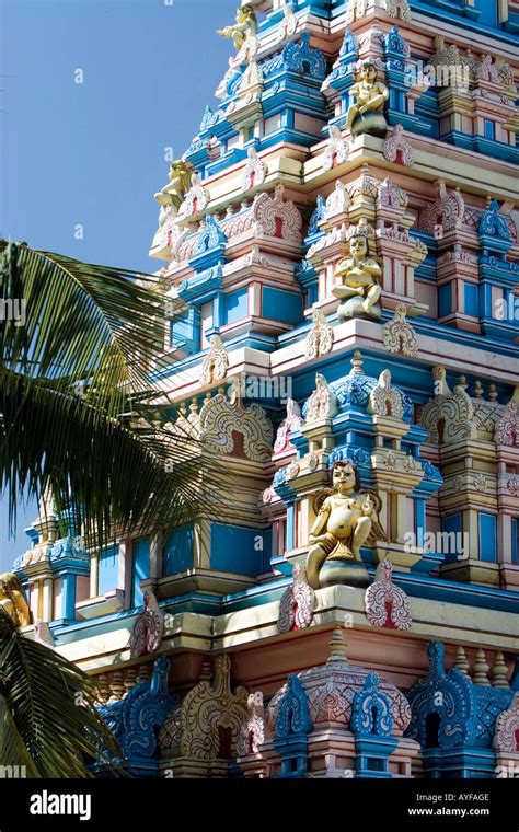 Indian Gopuram Temple Architecture Against A Bright Blue Sky In The