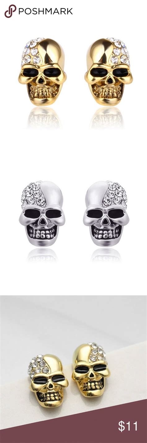 Skull Rhinestones Stud Earrings Rhinestone Studs Skull Fashion Stud