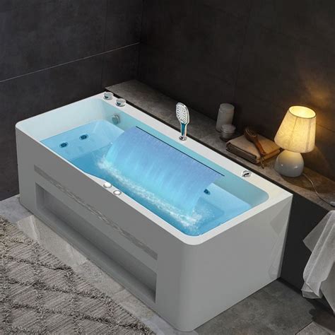 60 Modern Acrylic Corner Bathtub Rectangular Whirlpool Water Massage 3 Sided Apron Bathtub In