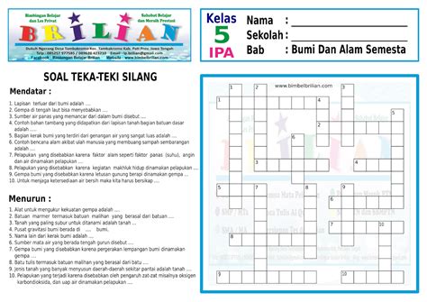 Soal ini sudah disesuaikan dengan materi pembelajaran pada buku k13 kelas 4. Soal Teka-Teki Silang ( TTS ) IPA Kelas 5 SD Bab Bumi Dan ...