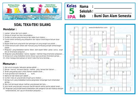 Download gratis soal dan kunci jawaban ski tingkat smp/mts kelas 8 mata pelajaran ilmu pengetahuan alam lengkap buku k13 guru dan siswa kelas 6 edisi revisi terbaru. Soal Teka-Teki Silang ( TTS ) IPA Kelas 5 SD Bab Bumi Dan Alam Semesta Dan Kunci Jawaban ...