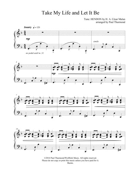 Take My Life And Let It Be Sheet Music H A César Malan Piano Solo
