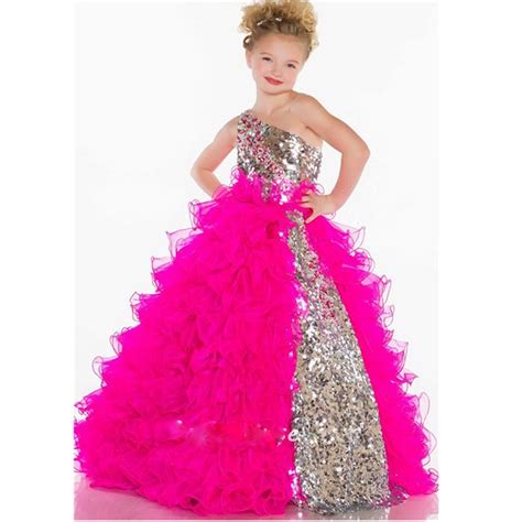 Sparkling Sequin And Tulle One Shoulder Floor Length Children Pageant