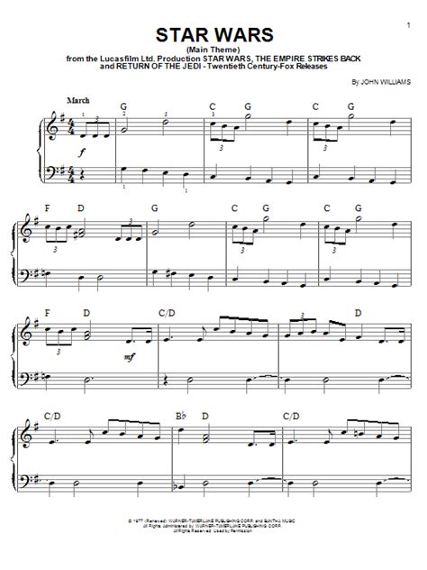Partition Piano Star Wars Main Theme De John Williams Piano Facile