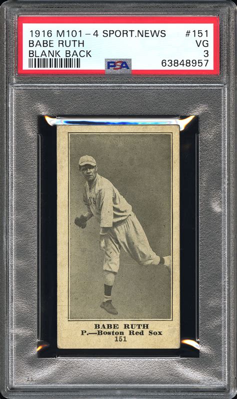 Iconic 1916 M101 4 Sporting News 151 Babe Ruth Blank Back Rc Psa 3 Tops Mile High Card Company