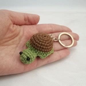 Turtle Keychain Crochet Turtlecrochet Keyring Cute Etsy
