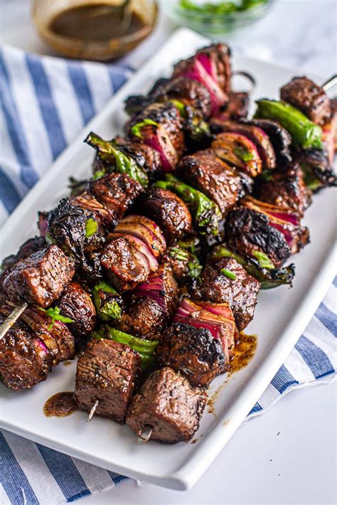 Grilled Steak Kabobs Whiskey Marinade Glaze Meiko And The Dish