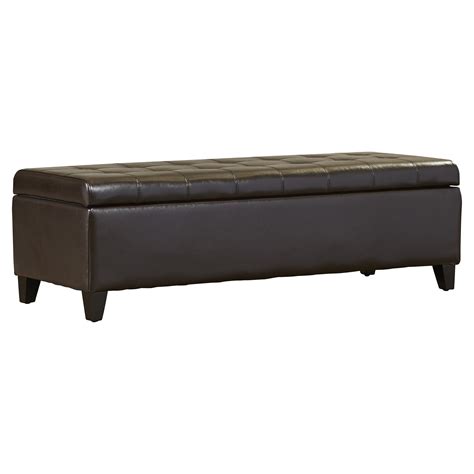 Brown leather upholstered bedroom shoe storage bench chair. Three Posts Hoagland Leather Storage Bedroom Bench ...