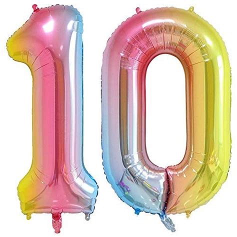 Tellpet Number 10 Balloons Rainbow 40 Inch Balloons Number