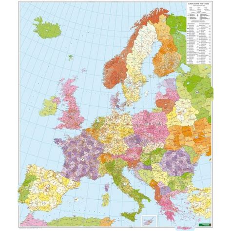 Europe Postcode Areas Wall Map Rolled