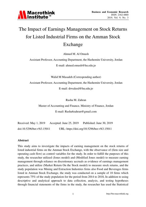 Take production/ investment earnings before earnings are realized (inventory, working capital). (PDF) The Impact of Earnings Management on Stock Returns ...