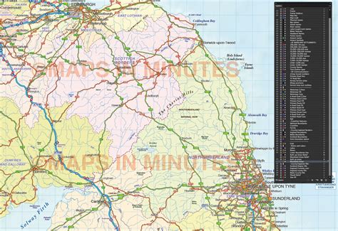 North England County Road And Rail Map With Regular Colour Relief 1m