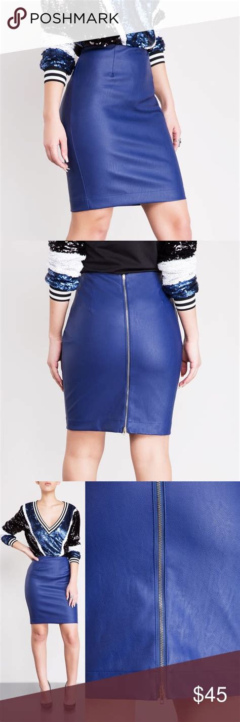 Kosmios Zip It To Me Midnight Blue Leather Skirt Blue Leather Skirt