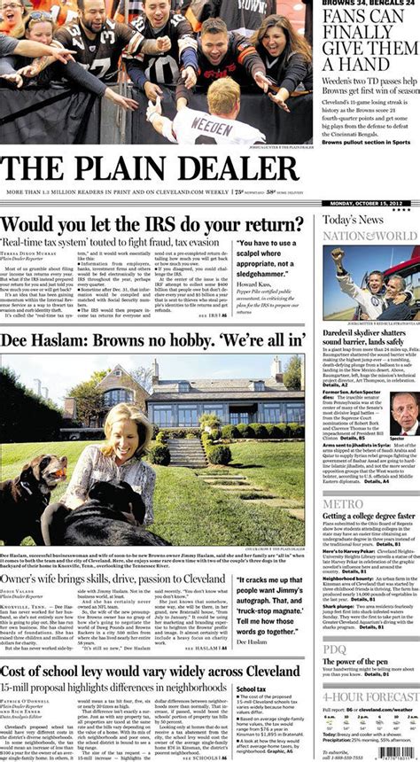 The Plain Dealer's Front Page for October 15, 2012 - cleveland.com
