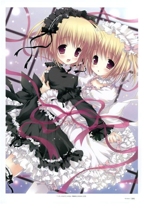 Anime Art~♡ Gothic Lolita Shiro Lolita Twins Hug Short Hair