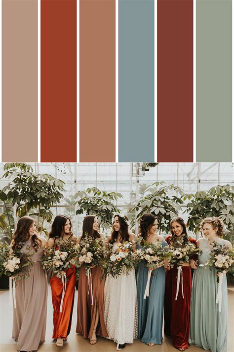 Boho Mix Match Wedding Color Scheme Palette For Bridal Party Dresses