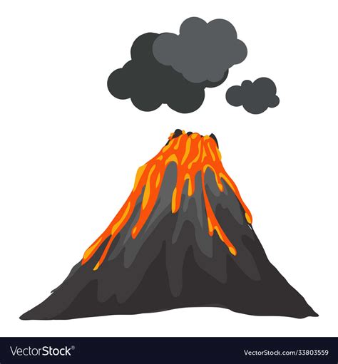 Smoking Eruption Volcano Icon Cartoon Style Vector Image