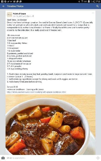 We all have guilty pleasures, comfort foods we come back to again and again. Cracker Barrel Beef Stew | Food in 2019