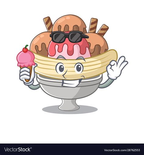 Banana Split Mascot Cartoon Design With Ice Cream Vector Image