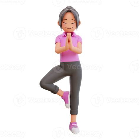 Free Cute Girl Yoga Pose 3d Cartoon Illustration 13666290 Png With