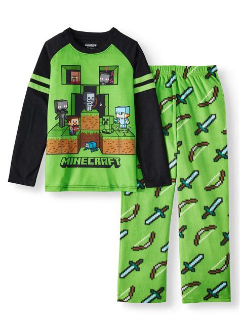 Minecraft 2 Piece Long Sleeve Long Pant Pajama Set Little Boy And Big