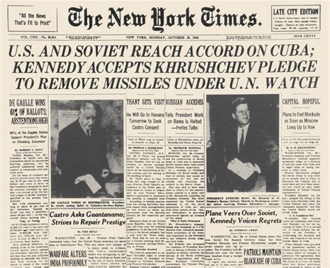 Cuban Missile Crisis 1962 Ndetail Of The Front Page Of The New York Times For
