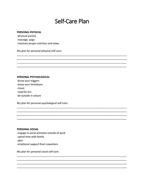 Personal Self Care Plan Templates At