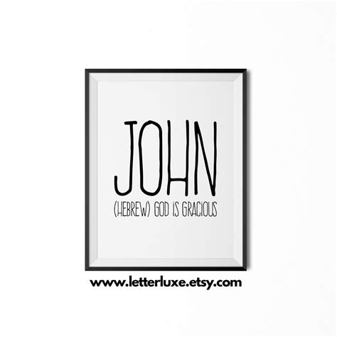 John Name Meaning Art John T Printable Baby Shower T Etsy