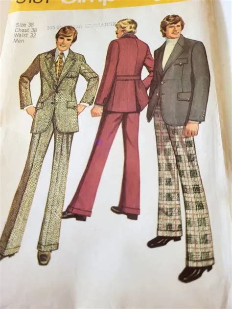 Vintage 70s Simplicity 5161 Mens Sewing Pattern Size 38 Full Suit