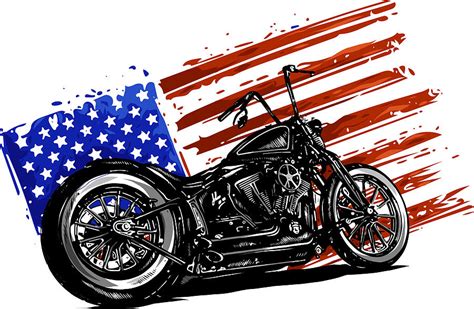 Vector Illustraton A Motorcycle With The Head Eagle And American Flag