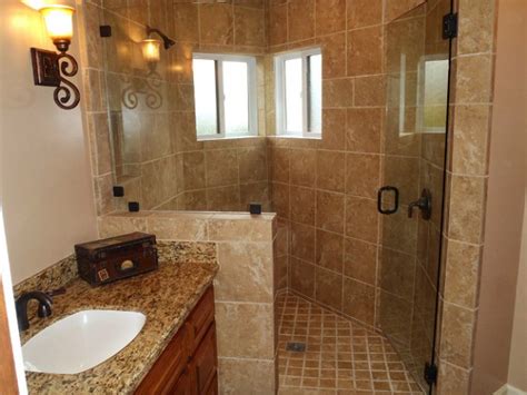 A custom primary bathroom with stylish tiles flooring and a tall ceiling. Gallery - Custom Bathrooms Remodel Photos