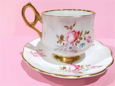 Rosina Tea Cup And Saucer Gold Rose Cups Rosina Teacup And Saucer Antique Teacups Vintage