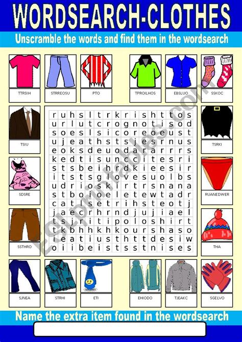 Clothes Wordsearch Esl Worksheet By Photogio