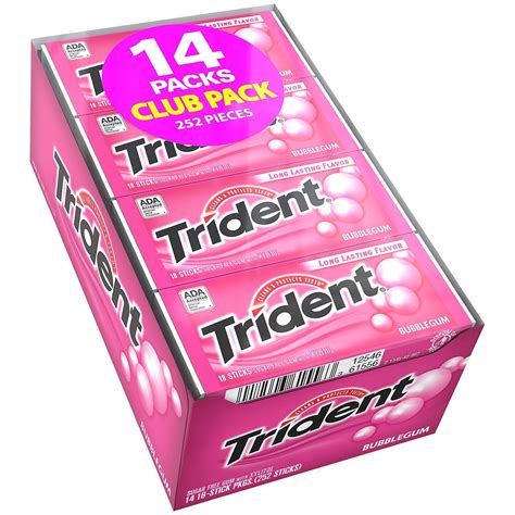 Trident Bubblegum Sugar Free Chewing Gum Wxylitol 5218pc Packs 1008